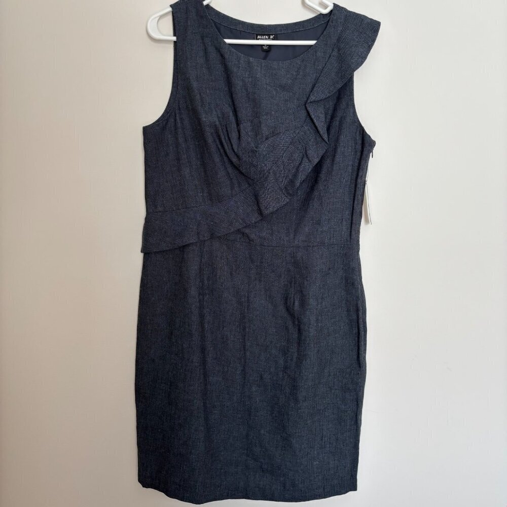 ALLEN B NEW Linen Blend Dress Womens 16 Blue Sleeveless Zip Midi Lined JCPenney